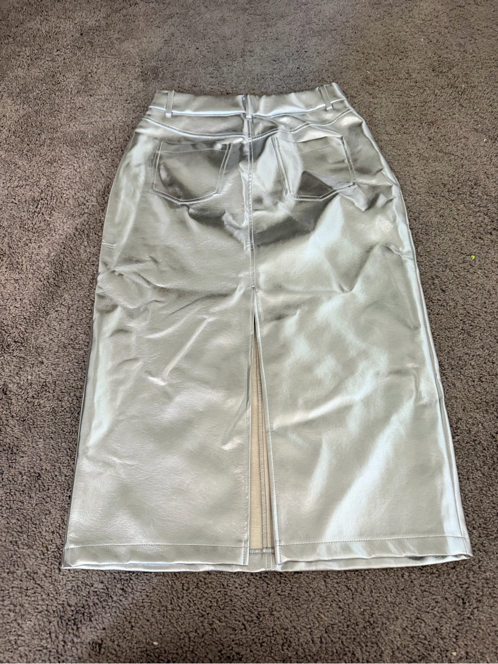 7 For All Mankind Silver Metallic Pencil Skirt - Picture 2 of 4